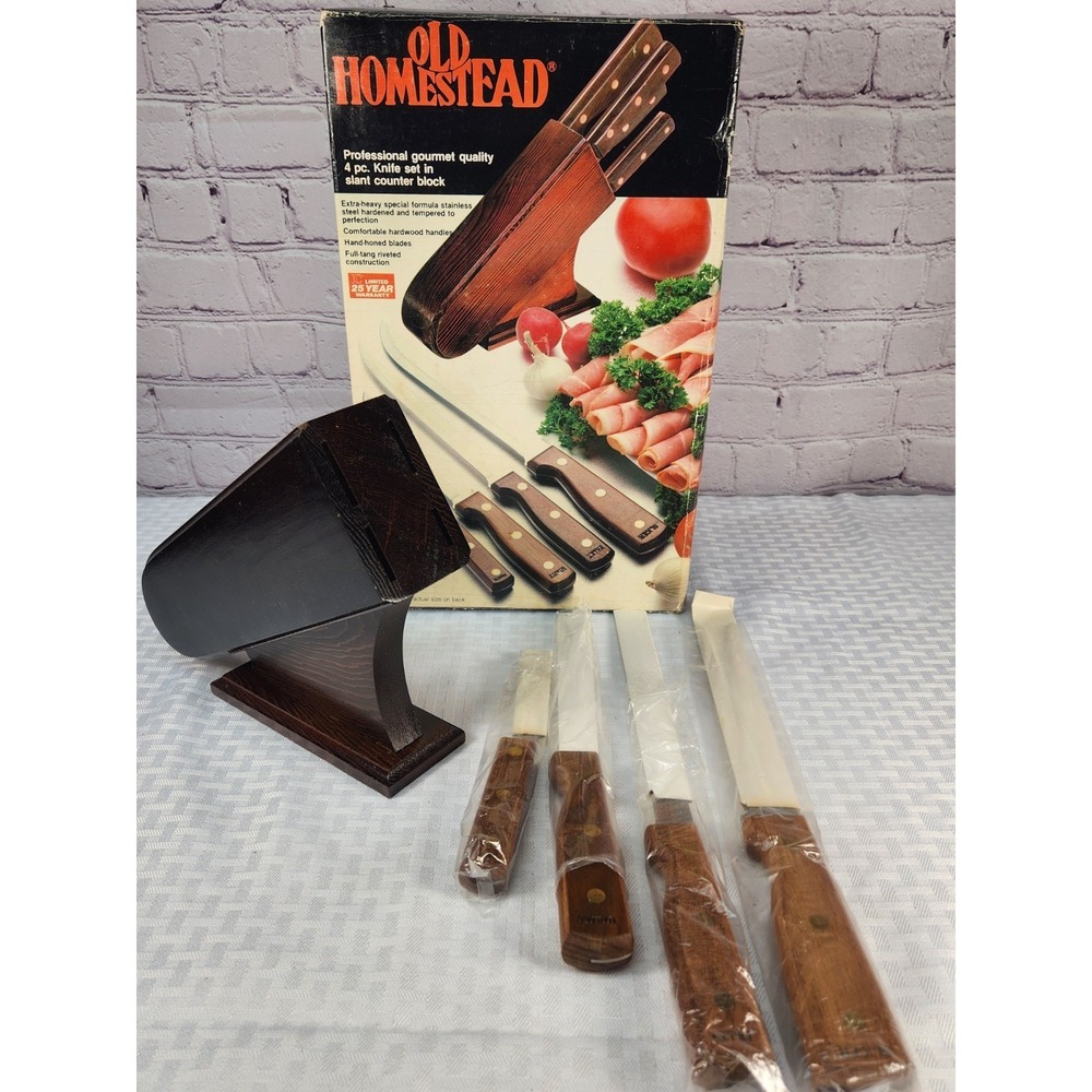 Vtg Old Homestead 5 Piece Kitchen Knife Set In Slant Counter Block Japan NEW!